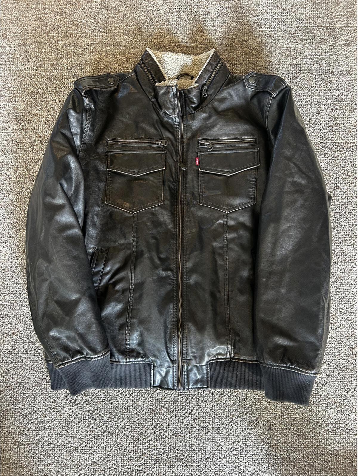 Levi's Black Faux Leather Sherpa Lined Jacket